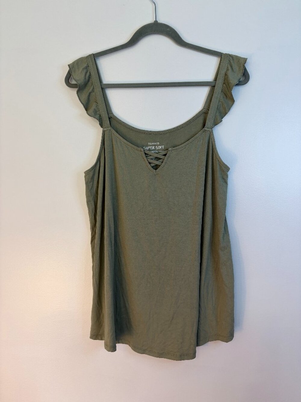 Torrid Super Soft Sage Green Ruffle Strap Tank